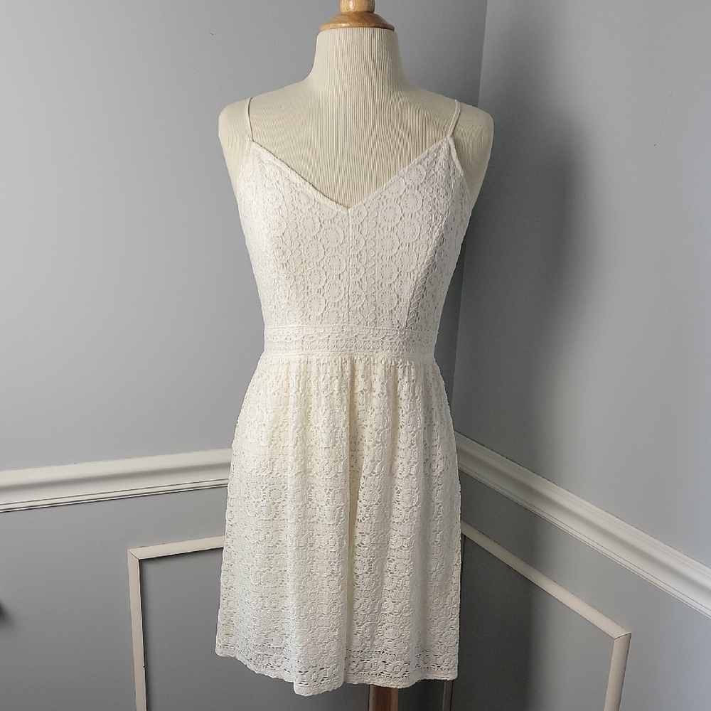 ABERCROMBIE & FITCH Ivory‎ Sweetheart Neck Eyelet Fit & Flare Y2K Boho Dress S